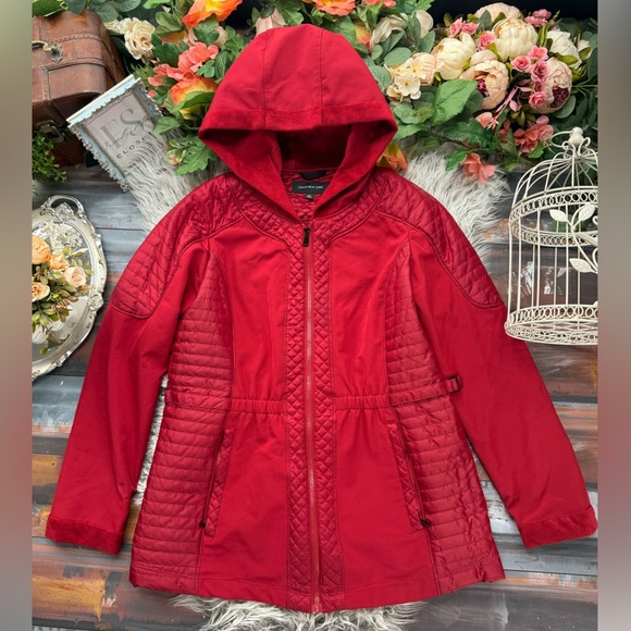 Jones New York Red Outerwear Faux Fur Hooded Mixed Media Velour Pile Coat - $180 - Picture 12 of 13